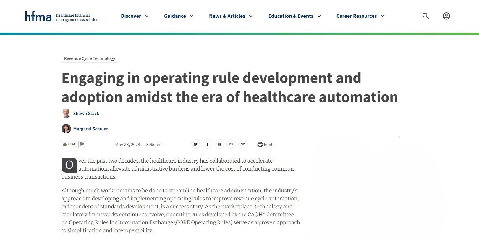 Engaging in operating rule development and adoption amidst the era of healthcare automation